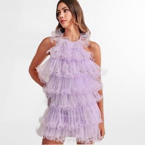 Flirty Retro Tiered Ruffle Halter Neck Holiday Mini Dress